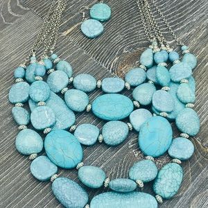 Multi strand necklace and earrings set - turquoise